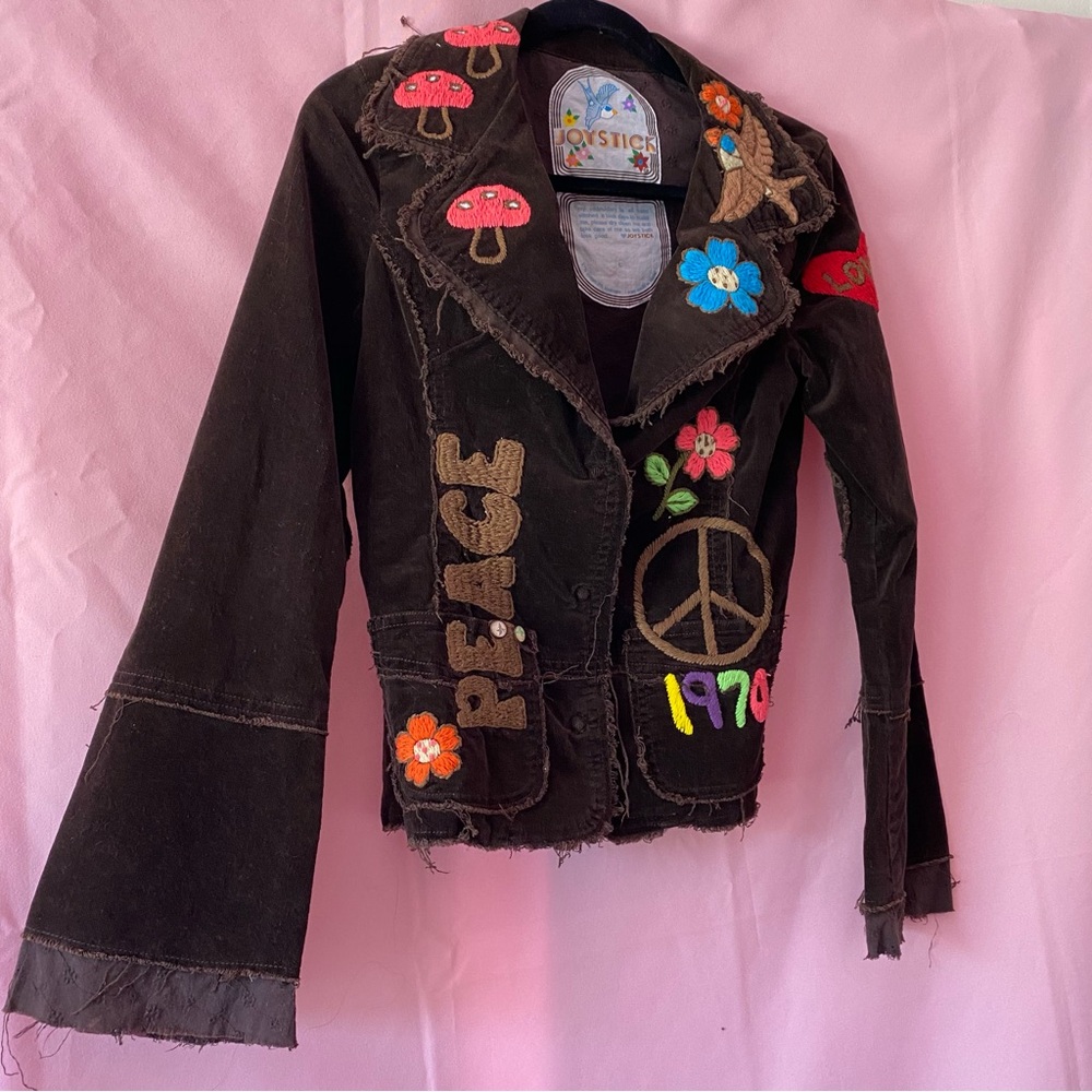 1970 Johnny Was Vintage Joystick Embroidered Brown Corduroy Blazer Jacket Large - Picture 7 of 13